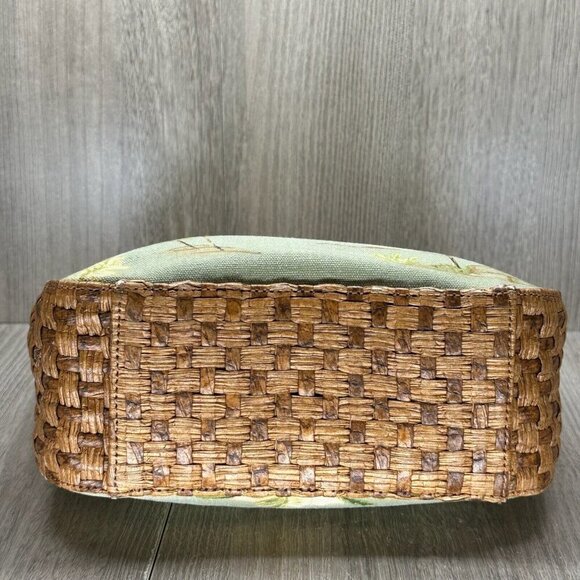 Fossil Womens Handbag Palm Beach Print Woven Rattan Purse Shoulder Bag Green - Picture 5 of 11